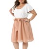 Women's Plus Size Eyelet Lace Crew Neck Flutter Cap Sleeve Double Layer Summer A-Line Dresses with Trim Belted - Agnes Orinda - 2 of 4