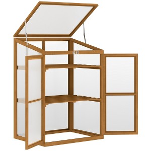 Outsunny Wooden Cold Frame Small Mini Planter Box for Outdoor and Indoor, Natural, 30" L x 24" W x 44" H - 1 of 4
