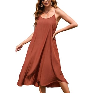 Women's Summer Round Neck Sleeveless Maxi Dresses Adjustable Spaghetti Strap Casual Loose Beach Long Dress with Lined - 1 of 4