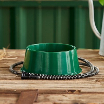 Green Heated Pet Water Bowl with Anti-Chew Cord Protector