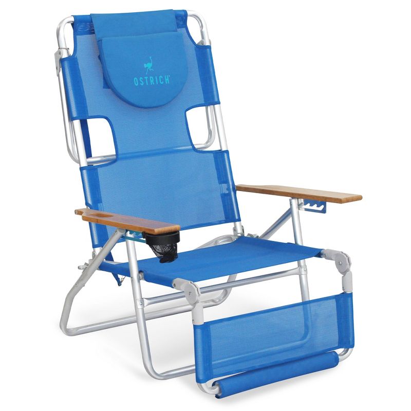 Ostrich 3N1 Lightweight Lawn Beach Reclining Lounge Chair with Footrest, Outdoor Furniture for Patio, Balcony, Backyard, or Porch, Blue, 1 of 8