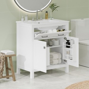 Whisen 30" Bathroom Storage Cabinet Bathroom Vanity with Ceramic Sink, Soft Close Doors, Adjustable Shelf and Flip Drawer - 1 of 4