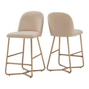 2pk 24" Karianne Linen Upholstered Counter Height Barstools Beige - Inspire Q: Iron Frame, Spot Clean, Fixed Height - 1 of 4