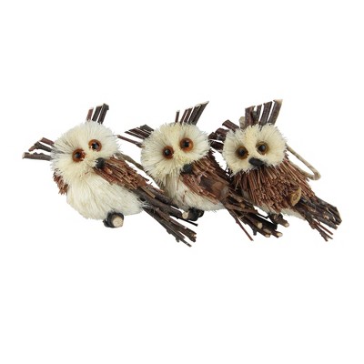 Northlight 3ct Owl Sisal Christmas Ornament Set 3.75" - Brown