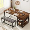 COZONY 3-Piece Dining Table Set for 4 - Rustic Kitchen Table with 2 Benches & Storage, Metal Frame, Small Space - 3 of 4