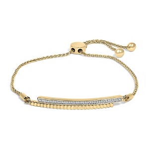 14K Yellow Gold Plated .925 Sterling Silver Diamond Accent Double Bar Bolo Bracelet - 1 of 4