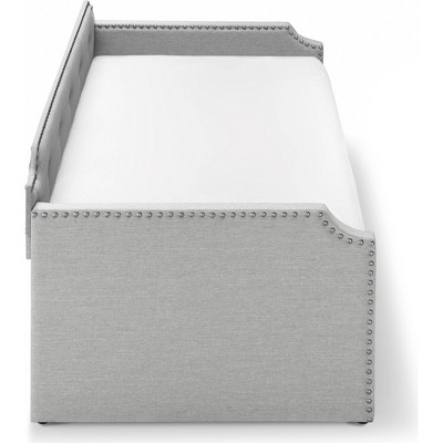 Bella Beige Upholstered Twin Daybed with Trundle and Nailhead Trim