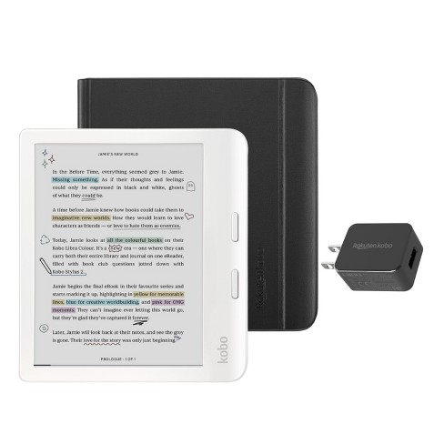 Kobo Libra Colour White eReader with Black Notebook SleepCover & AC Bundle