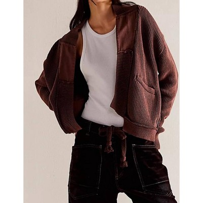 Women's Cropped Ribbed Knit Cardigan - Sweetkama