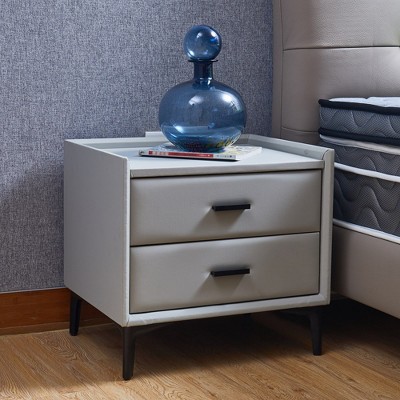 2-Drawer Bedside Night Stand with PU Leather Legs for Bedroom, Living Room, Study Room