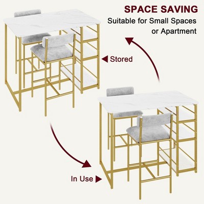 Dining Table Set for 2, Counter Height Kitchen Table and Chairs, Bar Table Set with 2 Upholstered Bar Stools