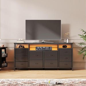 63"W  TV Stand with 10 Fabric Drawers for 65-75 Inches TV,  Entertainment Center TV Console Table with LED Lights & Power Outlets & Shelves - 1 of 4