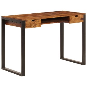 vidaXL Desk Sheesham wood brown, black Sheesham wood and powder-coated steel - 1 of 4