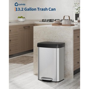 Acekool 13 Gallon / 50L Metal Step Trash Can with Soft-Close Lid, Liner Rim, Rear Handle & Anti-Slip Feet for Kitchen and Home, Black - 1 of 4