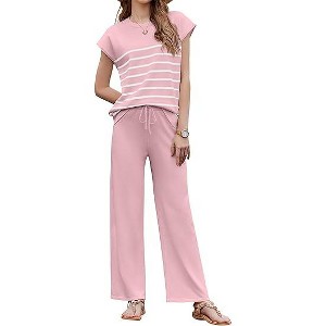Ekouaer Striped Lounge Set 2 Piece Sweater Matching Outfits Travel Knit Clothing Sets for Women - 1 of 4
