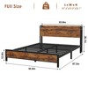 Bed Frame Charging Station with 2 USB Ports & 2 AC Outlets, Heavy Duty Metal Bed Frame with Wooden Headboard and Footboard, Rustic Brown - 3 of 4