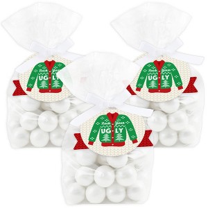 Big Dot of Happiness Ugly Sweater - Holiday and Christmas Party Clear Goodie Favor Bags - Treat Bags With Tags - Set of 12 - 1 of 4