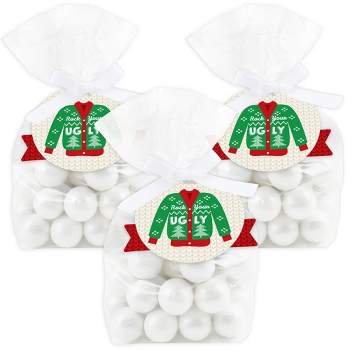 Big Dot of Happiness Ugly Sweater - Holiday and Christmas Party Clear Goodie Favor Bags - Treat Bags With Tags - Set of 12