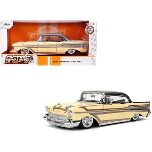 1957 Chevrolet Bel Air Cream with Graphics and Gray Metallic Top "Bigtime Muscle" Series 1/24 Diecast Model Car by Jada - 1 of 4