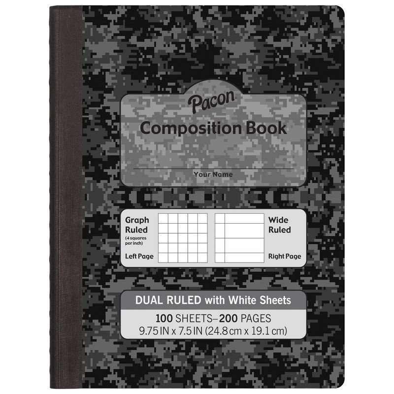 Pacon® Dual Ruled Composition Book, Dark Gray Marble, 1/4" Grid & 3/8" Wide Ruled, 9-3/4" x 7-1/2", 100 Sheets, Pack of 6, 2 of 3