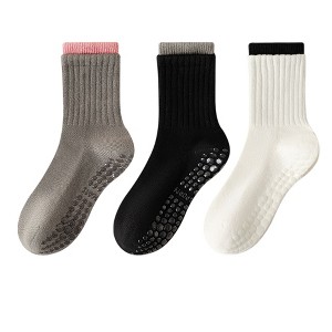 Anna-Kaci Womens Non-Slip Grip Crew Socks 3 Pair Pack Custom Color Combos Soft Ribbed Cotton with 3D Silicone Heel - 1 of 4