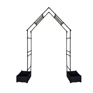 94" Metal Garden Arch with Planter Boxes, Outdoor Trellis Arbor for Climbing Plants, Weddings, Patios & Yard Decoration – Black - 1 of 3