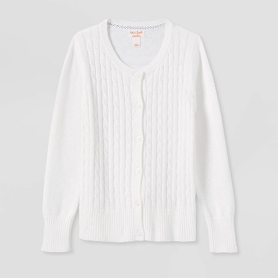 Girls' Crew Neck Cable Uniform Cardigan Sweater - Cat & Jack™ White