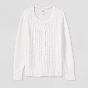 Girls' Crew Neck Cable Uniform Cardigan Sweater - Cat & Jack™ - 1 of 3