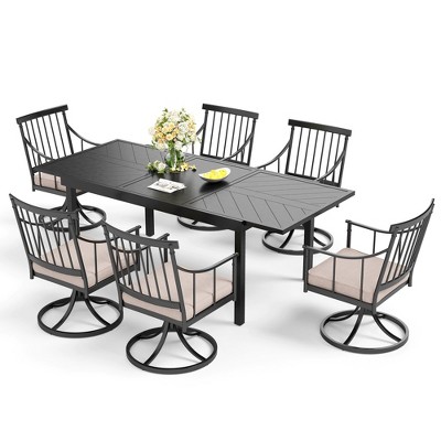 Captiva Designs 7pc Patio Dining Set with Rectangle Steel Table & Stylish Arm Chairs with Cushions
