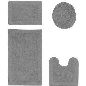Edge Bath Rug 100% Premium Cotton Ultra-Soft Water Absorbent Tufted Solid Reversible 4 Piece Bathroom Rug Set for Machine Washable Bathmat - 1 of 2
