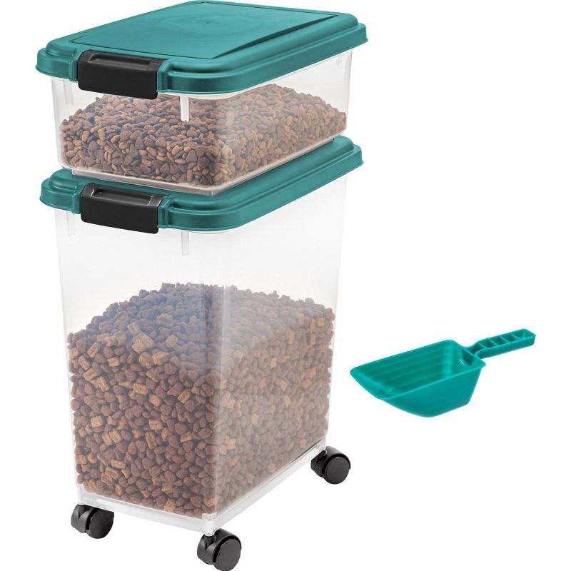 IRIS USA 30lbs + 11lbs Airtight Pet Food Storage Container Combo with Scoop and Casters, up to 41lbs, 1 of 8