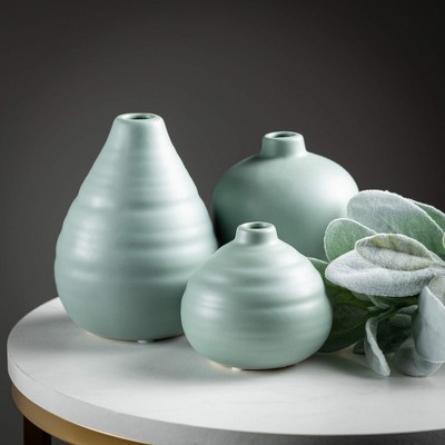 Sage Matte Ceramic Bud Vase Trio Set - Modern Home Accent