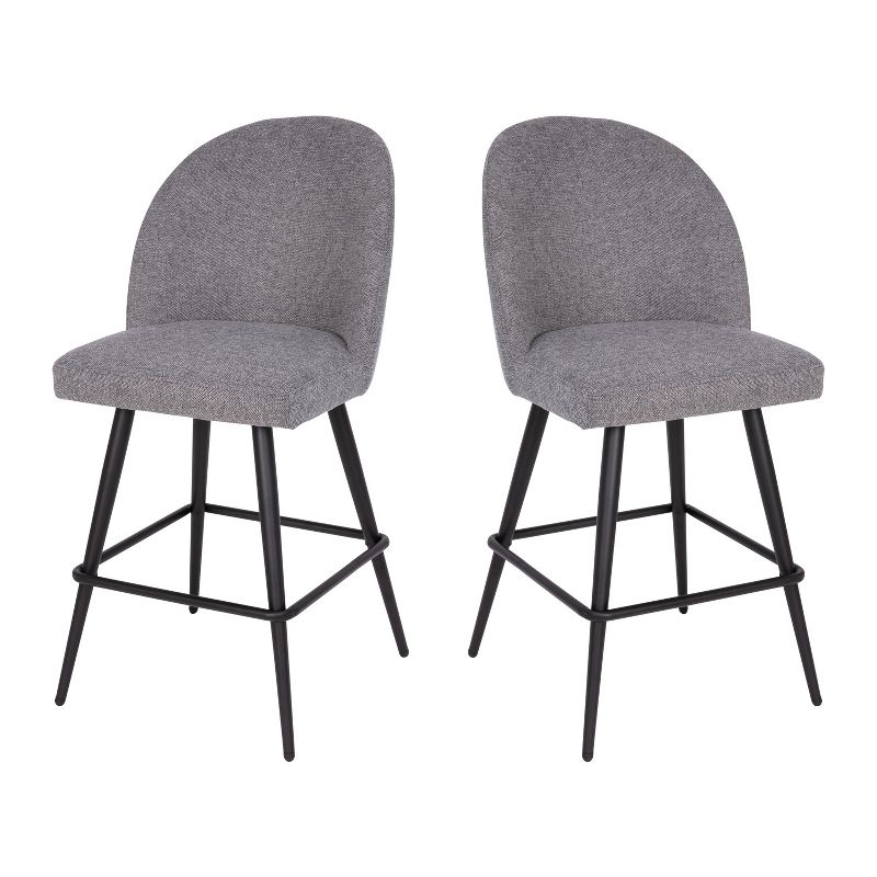 Emma and Oliver Modern Upholstered Dining Stools with Contoured Backs & Powder Coated Steel Legs with Floor Glides - Set of 2, 1 of 12