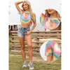 INSPIRE CHIC Women's Crew Neck Tie Dye Fishnet Short Sleeve See Through Sheer Crop Blouses - 2 of 4
