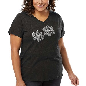 LA Pop Art Women's Word Art V-Neck - Woof Paw Prints - 1 of 4
