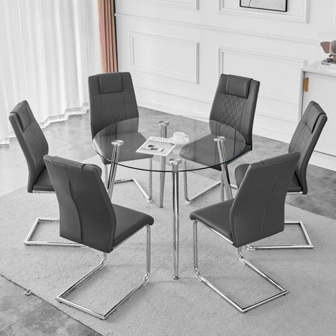 Nicbex Dining Table Set for 6 Kitchen Table Modern Luxurious Round Tempered Glass Dining Table Set with 6 Dining Chair, - image 1 of 4