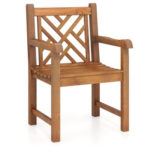 Tangkula Teak Wood Patio Dining Chair Outdoor Armchair w/ Slatted Seat & Solid Legs - 1 of 4