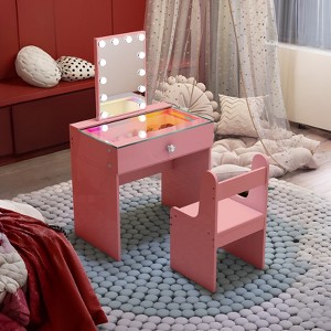 VANITII 1 Drawers Makeup Vanities With RGB LED Light Strip Come With Bluetooth Speaker Mirror - 1 of 4