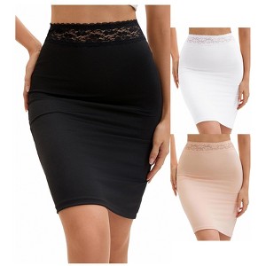 INSPIRE CHIC 3 Packs Anti-Static Half Slips for Women Soft Underskirt Short Mini Skirt with Floral Lace Waistband - 1 of 4