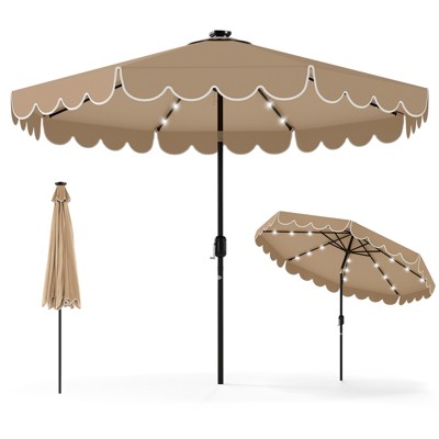Tangkula 9.3 FT Solar Patio Umbrella w/ 32 LED Lights & Vented Top & Ruffles