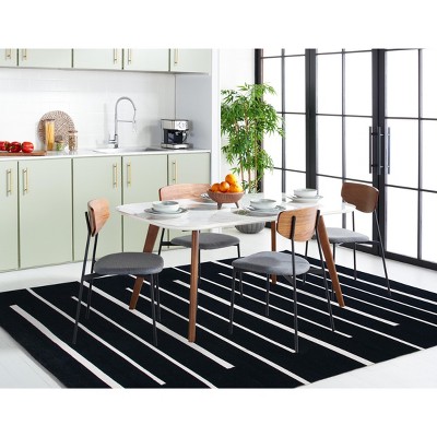 Ivory and Black Handmade Cotton Flat Woven Rug, 4' x 6'