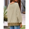 Imily Bela Women's Fall Oversized Waffle Knit Sweatshirt Casual Long Sleeve Crewneck Split Pullover Tunic Tops Khaki L - 4 of 4