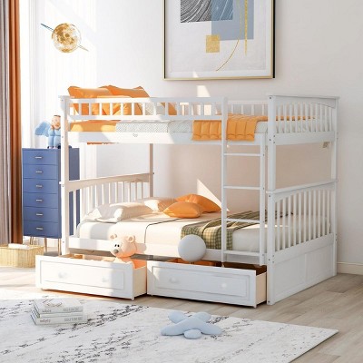 Streamdale Full over Full Bunk Bed with Drawers, Convertible Beds, White