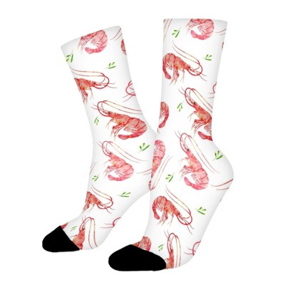 Watercolor Prawns Women Printed Crew Socks Funny Funky Socks Soft Polyester Novelty Gifts for Artists Men