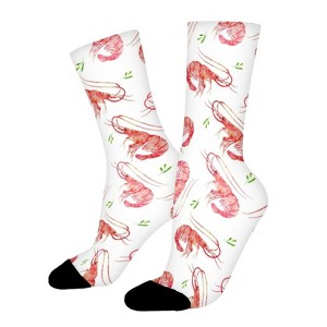 Watercolor Prawns Women Printed Crew Socks Funny Funky Socks Soft Polyester Novelty Gifts for Artists Men - 1 of 1