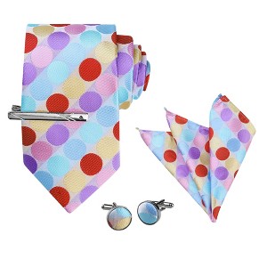 Allegra K Men's Polka Dots Business Wedding Pocket Square Clip Cufflinks Necktie Sets - 1 of 4