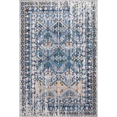 Nuloom Sidney Pet Friendly Machine Washable Vintage Diamond Area Rug, 5' x 7' 6", Blue