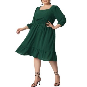 Agnes Orinda Women's Plus Size Square Neck Swiss Dots Wedding Empire Waist Ruffle Hem Chiffon Midi Dresses - 1 of 4