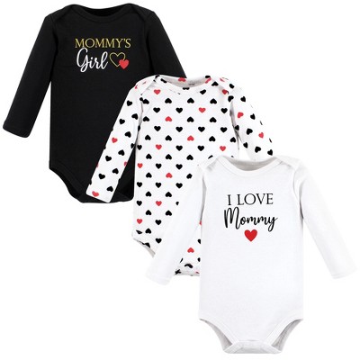 Image of Hudson Baby Infant Girl Cotton Long-Sleeve Bodysuits, Girl Mommy Red Black 3-Pack, 3-6 Months