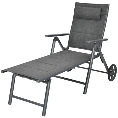Tangkula Patio Chaise Lounge Chair Outdoor Reclining Chair w/Neck Pillow & Wheels Gray